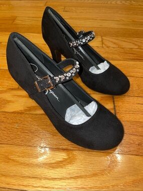 Jessica Simpson Kids' Mina Rhinestone Pump - Black EUC
